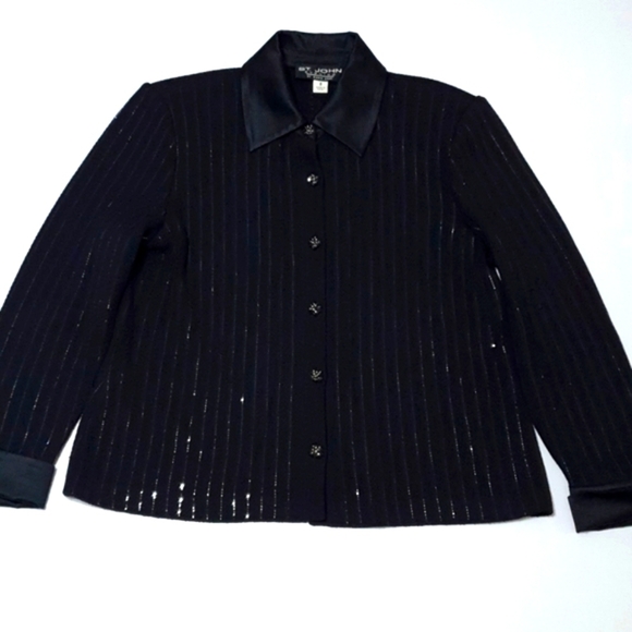 St. John Evening Sequins Rhinestone Button down Blazer Jacket - Picture 3 of 10